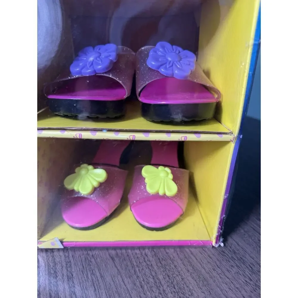 5 pair of dress up‎ shoes kids with carrying case 2pink, yellow, purple, clear